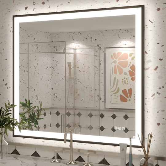 Extra Large Black Frame LED Bathroom Vanity Mirror with 3 Years Warranty and UL Certified