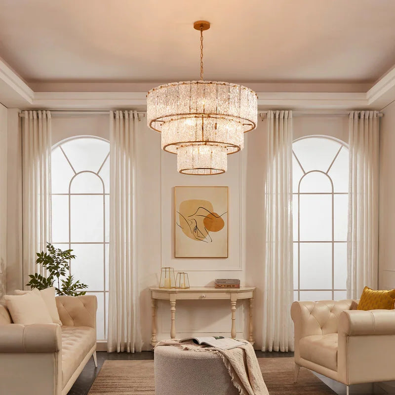 8-Light 3 Tiered Glass Chandelier Pendant Lights - W27.75" X H85"