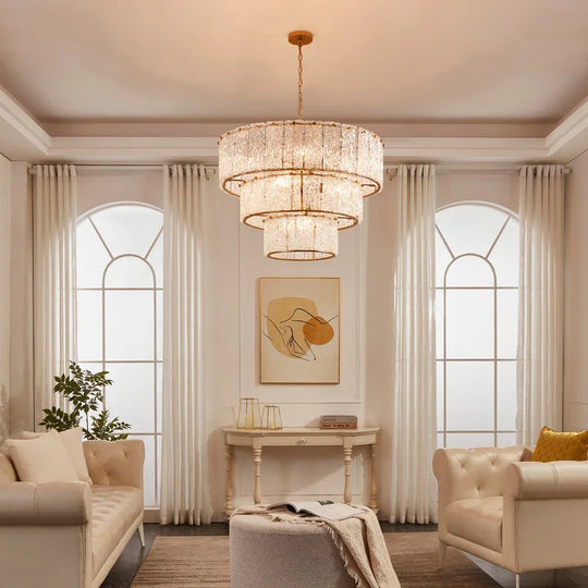 8-Light 3 Tiered Glass Chandelier Pendant Lights - W27.75" X H85"
