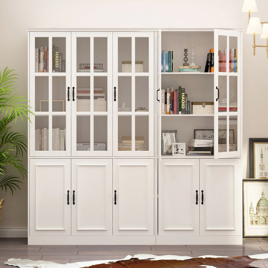 78.7"H Combo Buffet Sideboard White Curio Bookcase Cabinet Glass Door