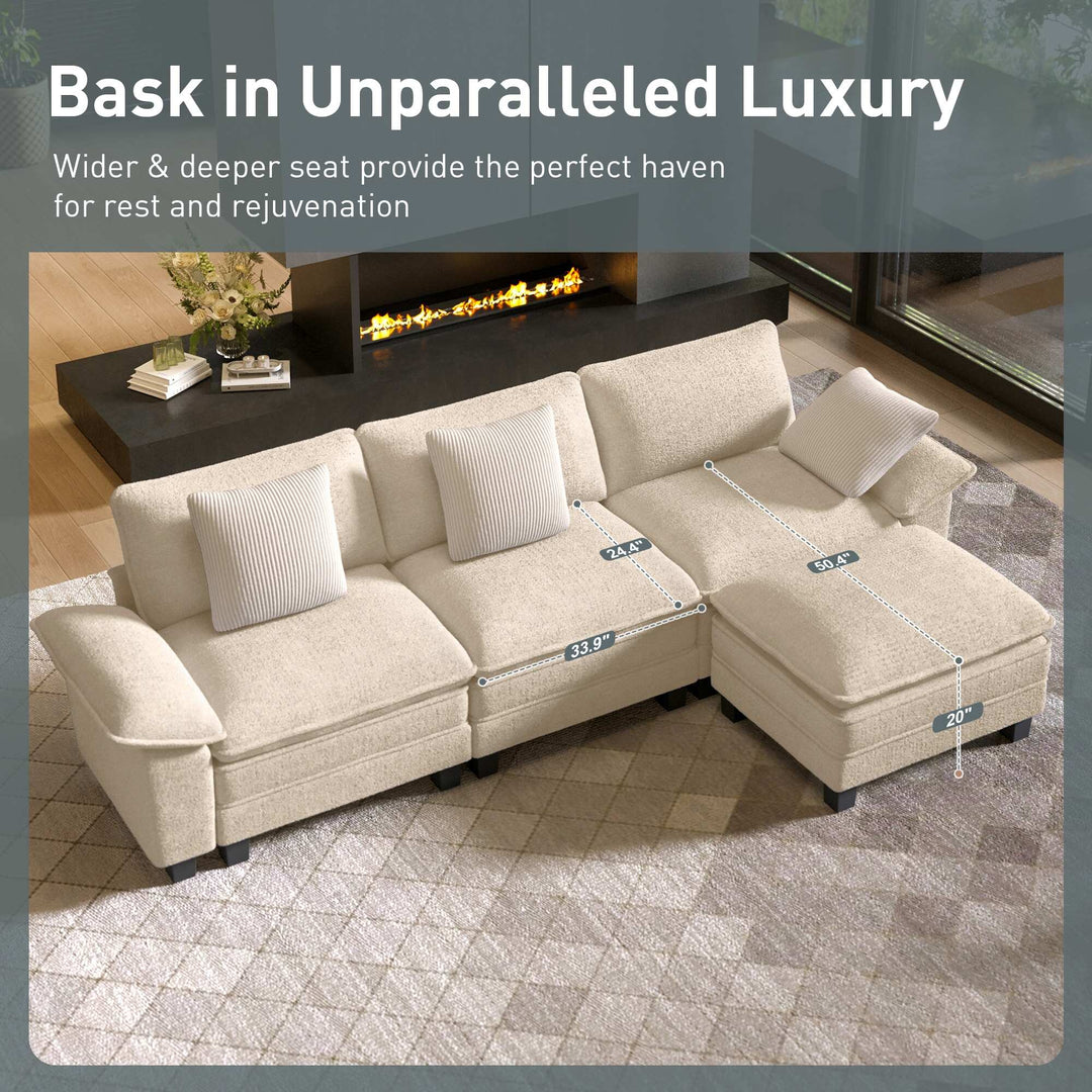 Cloud Modular Deep Seat Sofa, Chenille or Corduroy Sectional Couch with Removable Arms, 1–4 Seater