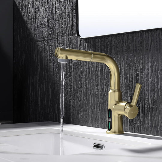 Single Hole Liftable Bathroom Faucet with Temperature Display in Fahrenheit, 3 Water Modes, BF2501