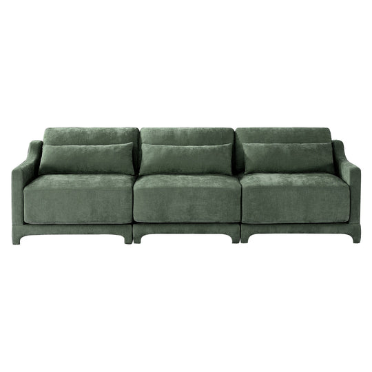Modern Chenille 4-Seater Sofa with 2 Ottoman, Lumbar Cushions, Ergonomic Backrest, High-Resilience Spongeand Tufted Armrests