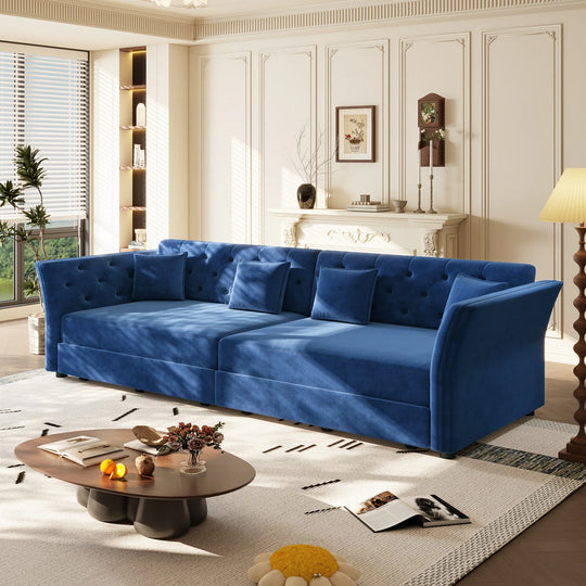 100" Velvet Convertible Sofa Bed with with Fabric Flower Tufted Design