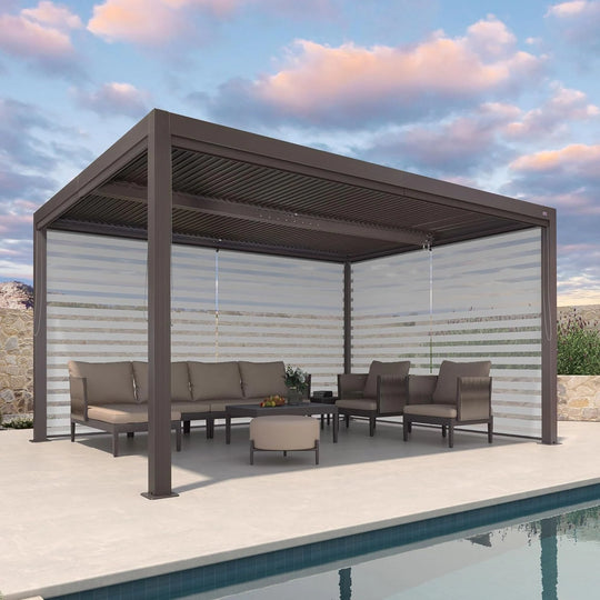 Bronze Louvered Pergola with Adjustable Roof for Deck Backyard Garden Hardtop Gazebo