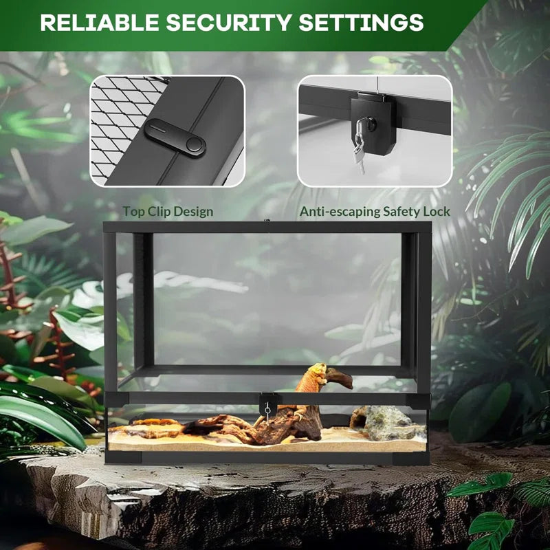 Reptile Glass Terrarium with Top & Side Screen Ventilation Reptile Terrarium, Double Hinge Door & anti Escape Reptile Tank