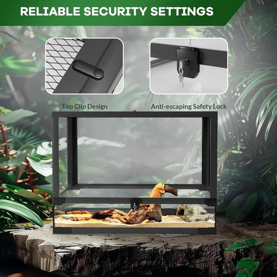 Reptile Glass Terrarium with Top & Side Screen Ventilation Reptile Terrarium, Double Hinge Door & anti Escape Reptile Tank