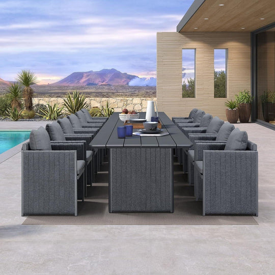 Sanori Patio Outdoor Dining Set Modern Large Weather-Resistant Aluminum for Garden Backyard Kitchen-Grey