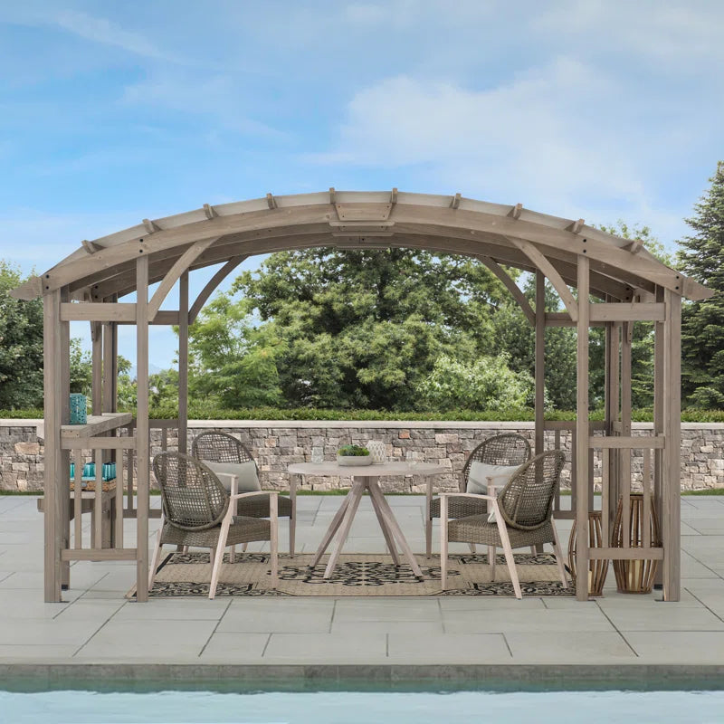 Bellucci Arched Pergola 10 X 14 Ft. Light Grey Outdoor Cedar Framed Wood Pergolas with Weather-Resistant Canopy for Patio, Garden