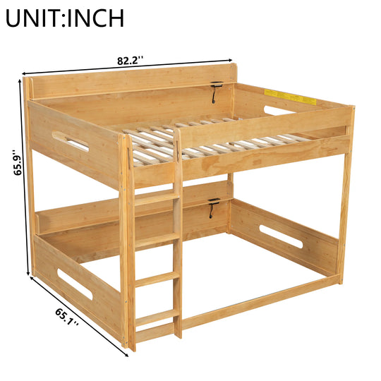 Queen over Queen Bunk Bed with Storage Shelves & USB Ports by