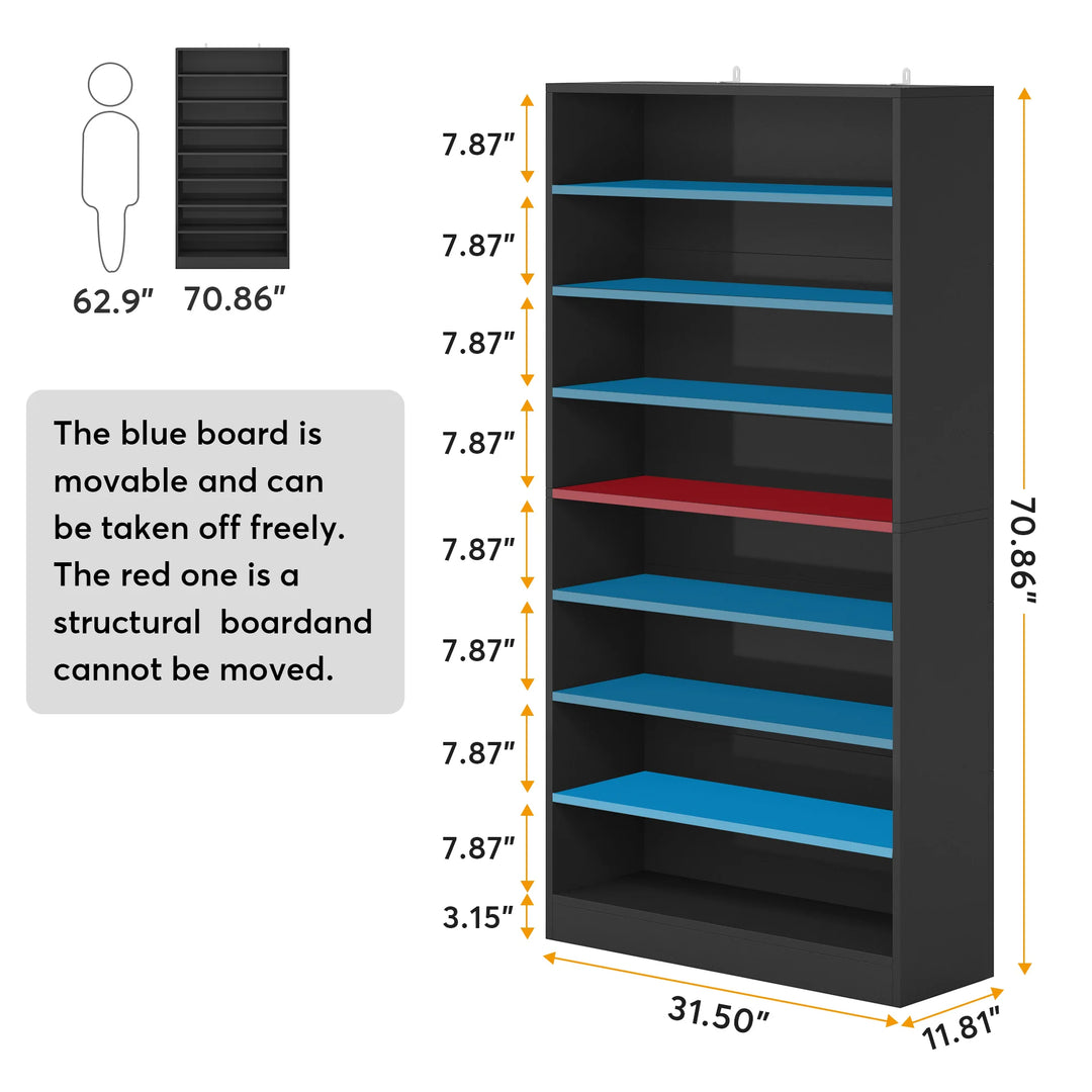 9 Tiers Shoe Cabinet, 40-45 Pairs Heavy Duty Wood Freestanding Shoe Storage Cabinet