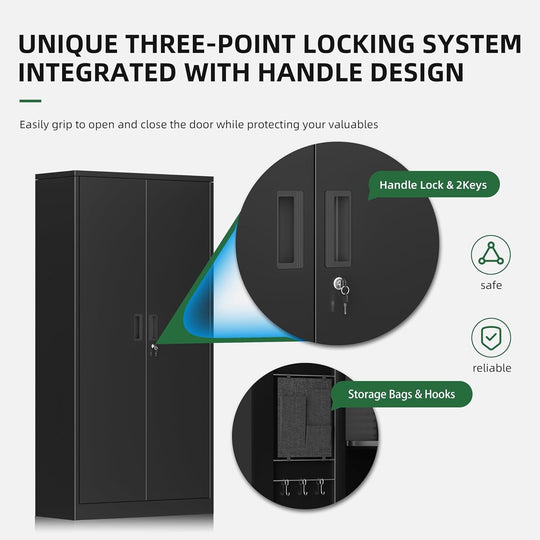 71'' H Metal Garage Storage Work Cabinet with Locking Doors and Adjustable Shelves
