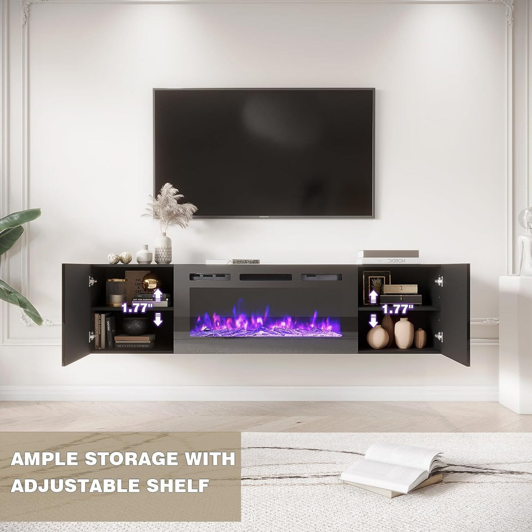 70" TV Stand with Electric Fireplace Heater, Media Entertainment Center Console for Tvs up to 80" with Storage Cabinet