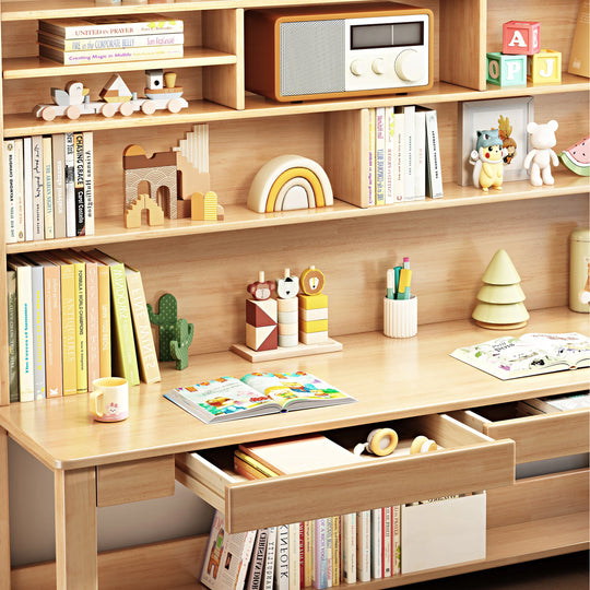 Kids Desk Wood Study Desk Writing Desk with Bookshelf