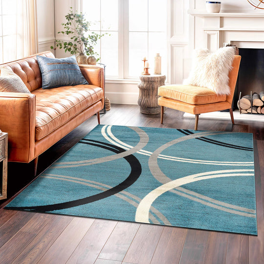 Contemporary Abstract Circles Design Area Rug