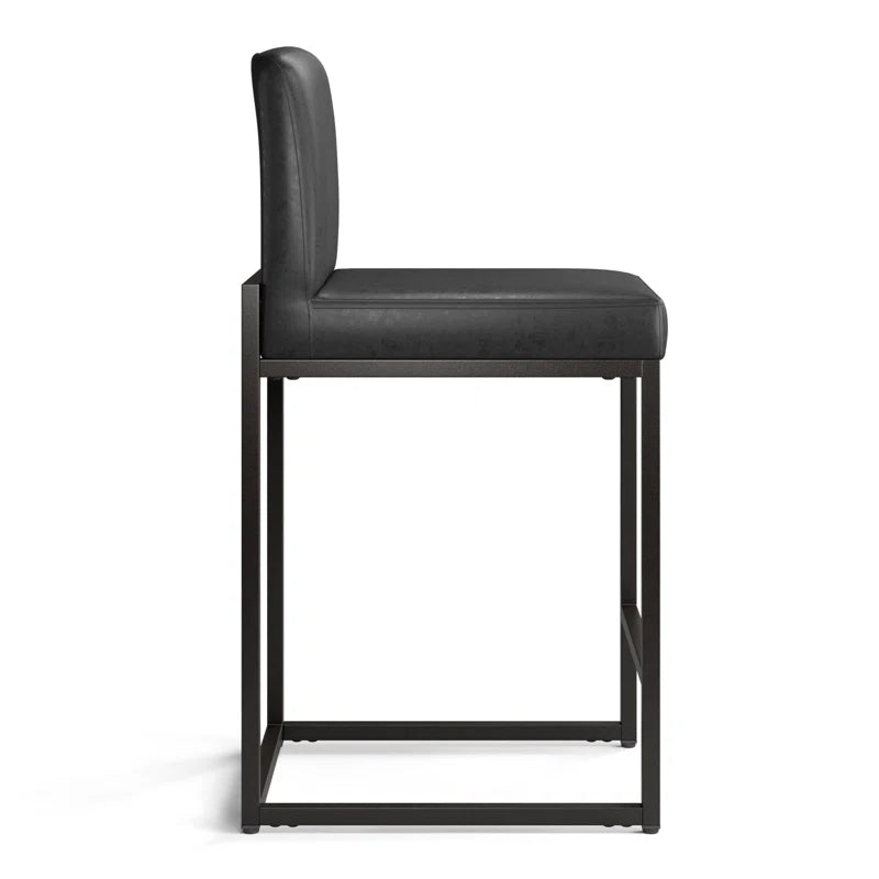 24" Modern Upholstered Kitchen Counter Stool with Metal Sled Base & Faux Leather