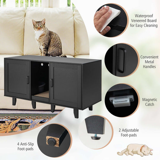 Cat Litter Box Enclosure TV Stand Cabinet Hidden Cat House