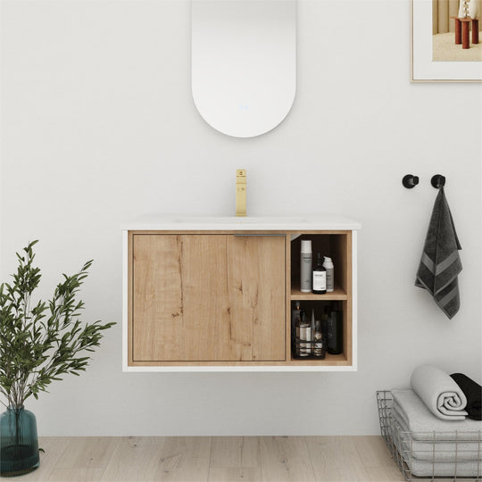Bathroom Vanity with Sink in 24/30 Inch, Floating Bathroom Vanity with Soft Close Door