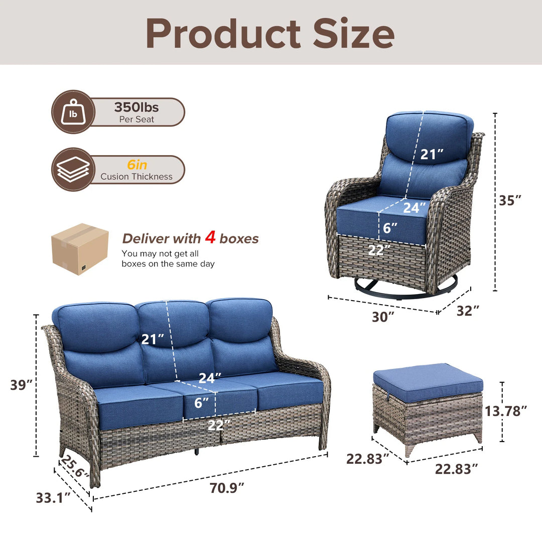 7-Piece Patio Furniture Set with Swivel Glider Chairs, 6-Inch Ultra-Plush Cushions & Water-Resistant Olefin Fabric