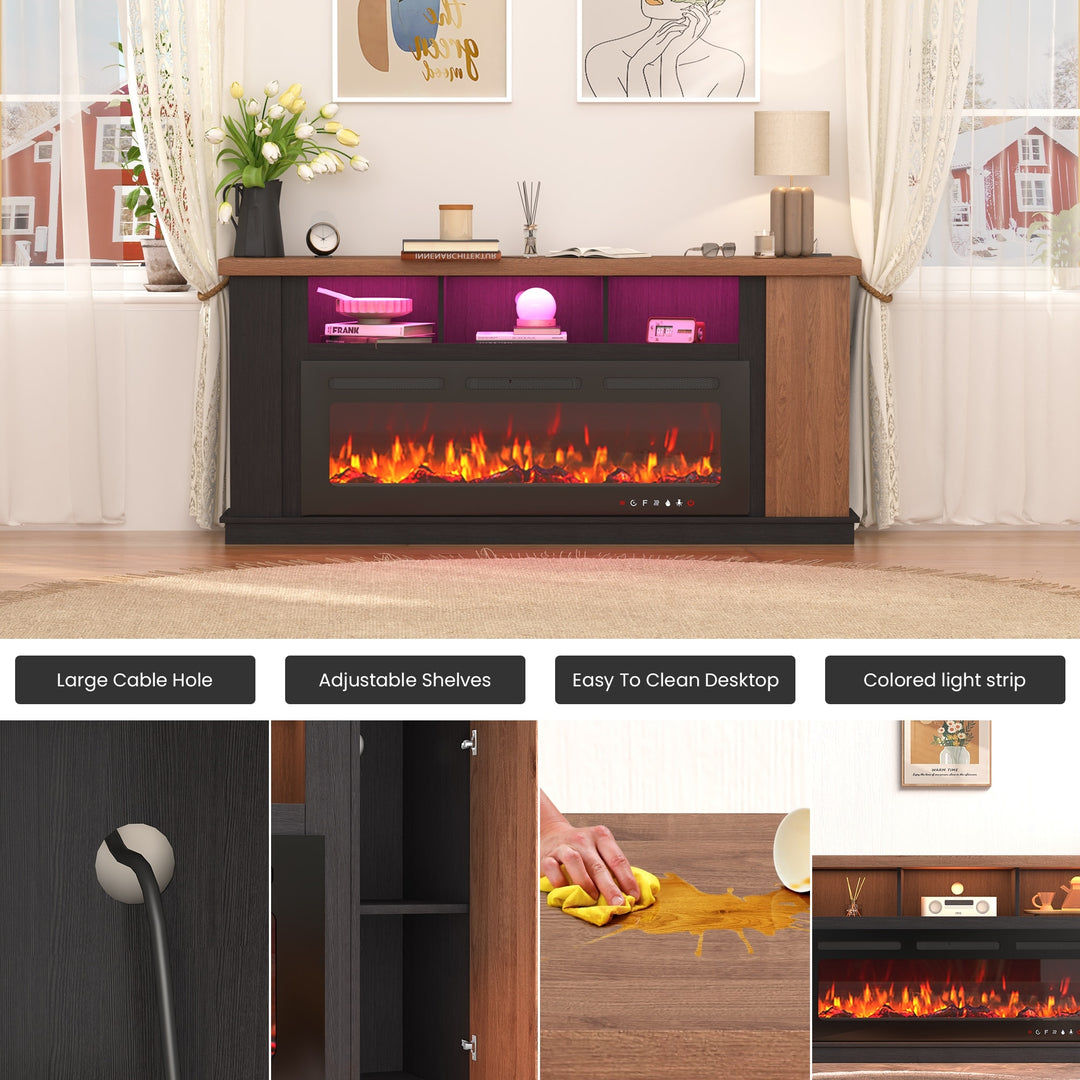 70" TV Stand with Electric Fireplace Heater, Media Entertainment Center Console for Tvs up to 80" with Storage Cabinet