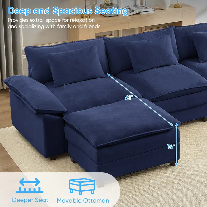 Modern 156''Oversized U-Shaped Modular Sectional Sofa with 2 Ottomans,6-Seat Cloud Couch,Chenille Sofa Sleeper Deep Seat Couches
