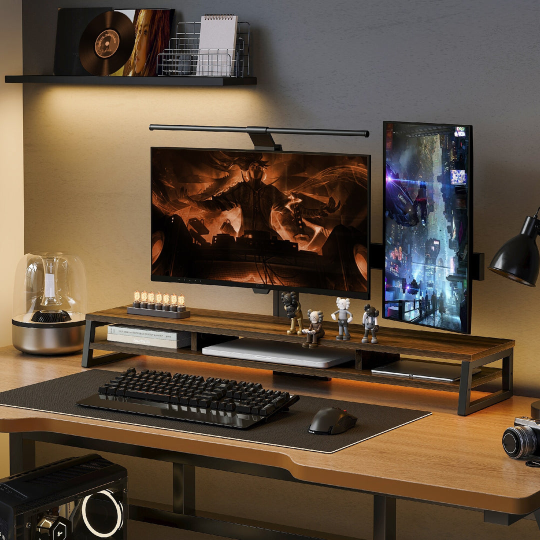 Fenge Dual Monitor Stand Riser for Desk, 42.5In Large Monitor Stand for 2 Monitor - 42.5X9.2X5.4 Inches