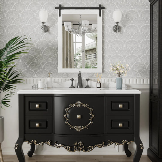 Farmhouse Barn Door Solid Wood Frame Bathroom Vanity Wall Mirror