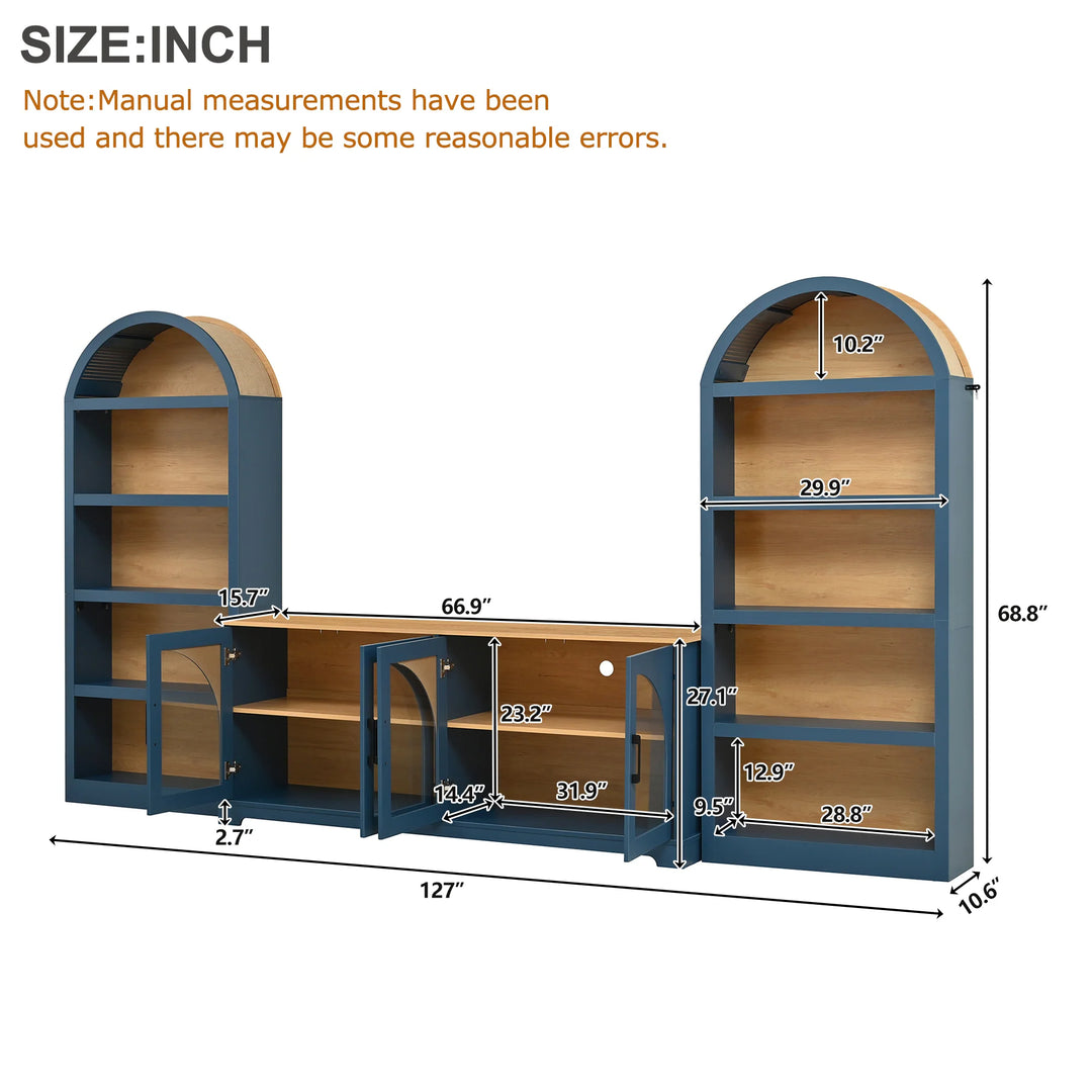 3-Piece Retro Entertainment Center for Tvs up to 70", Two-Tone Farmhouse TV Stand with Sideboard & Bookshelf