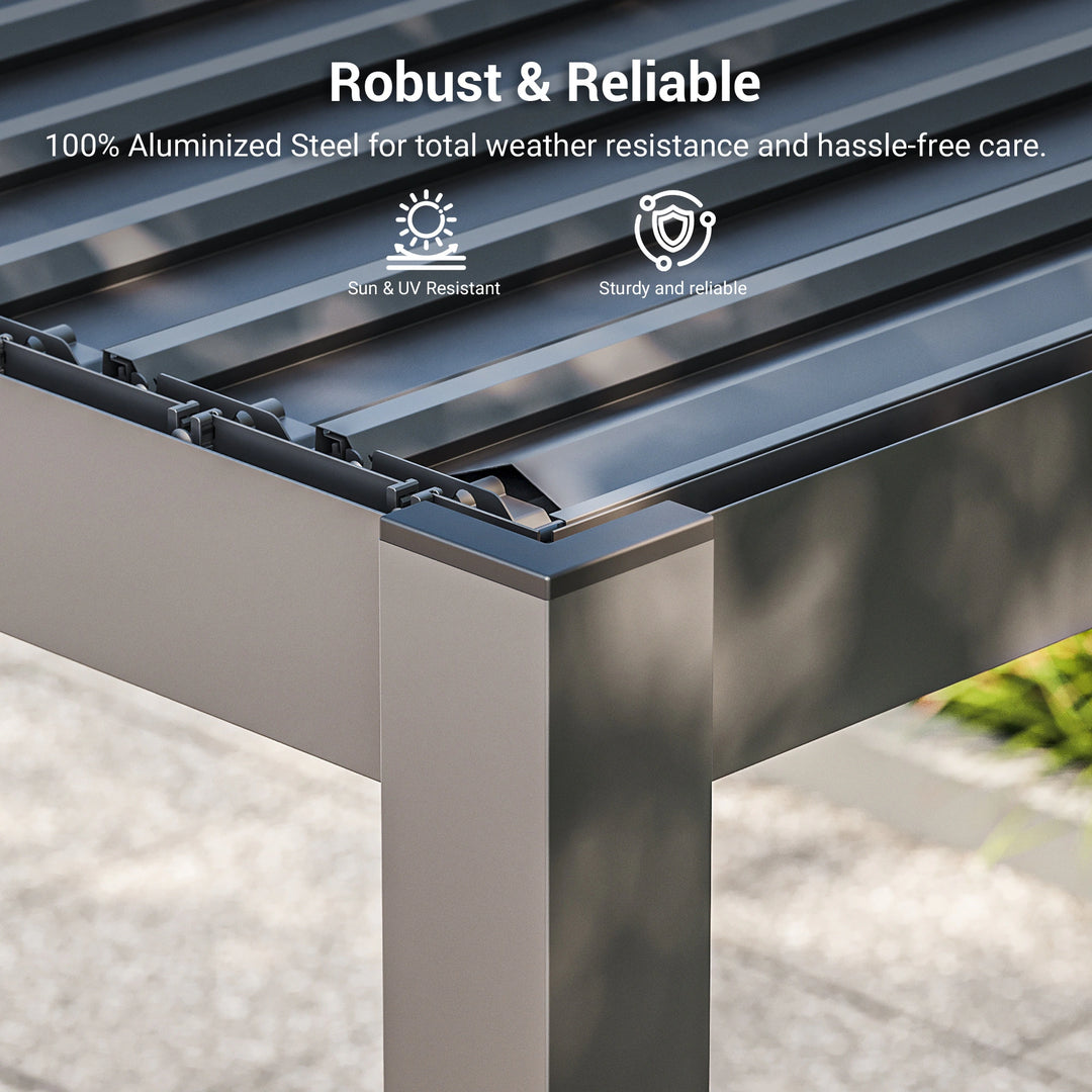 Outdoor Metal Solar LED Louvered Pergola with Adjustable Roof
