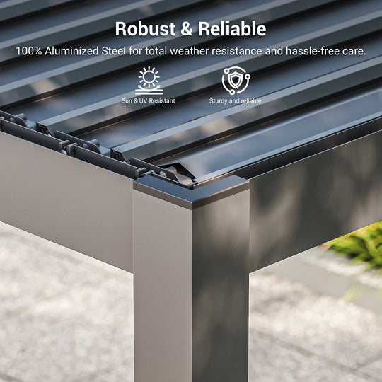 Outdoor Metal Solar LED Louvered Pergola with Adjustable Roof