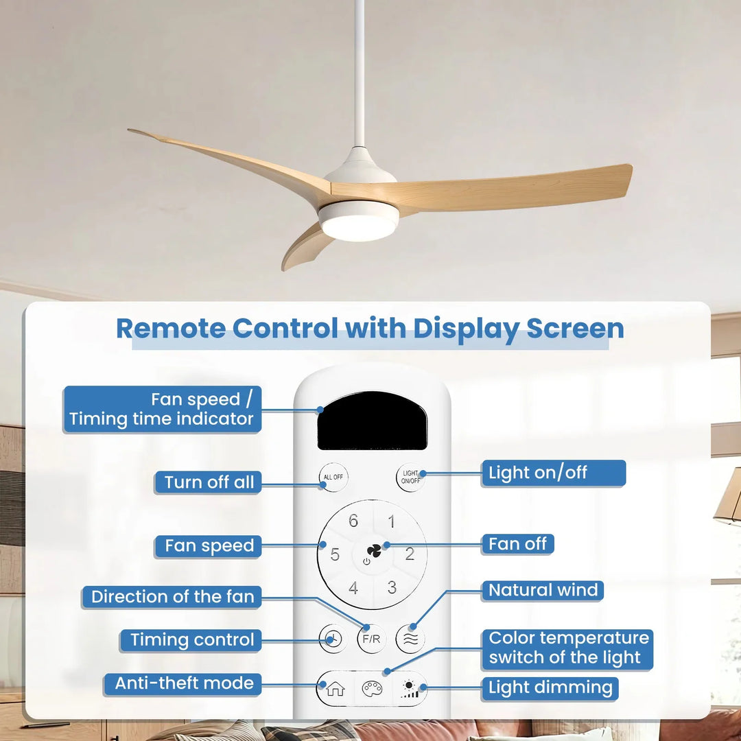 Sofucor 52/60 Inch Ceiling Fan with Integrated LED Light and Remote Control Quiet DC Motor