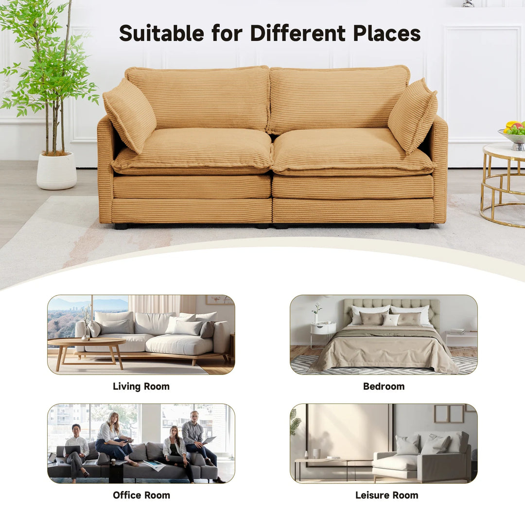 Corduroy Sectional Sofa with Removable Ottomans & Ultra-Soft Cushions for Living Room & Bedroom