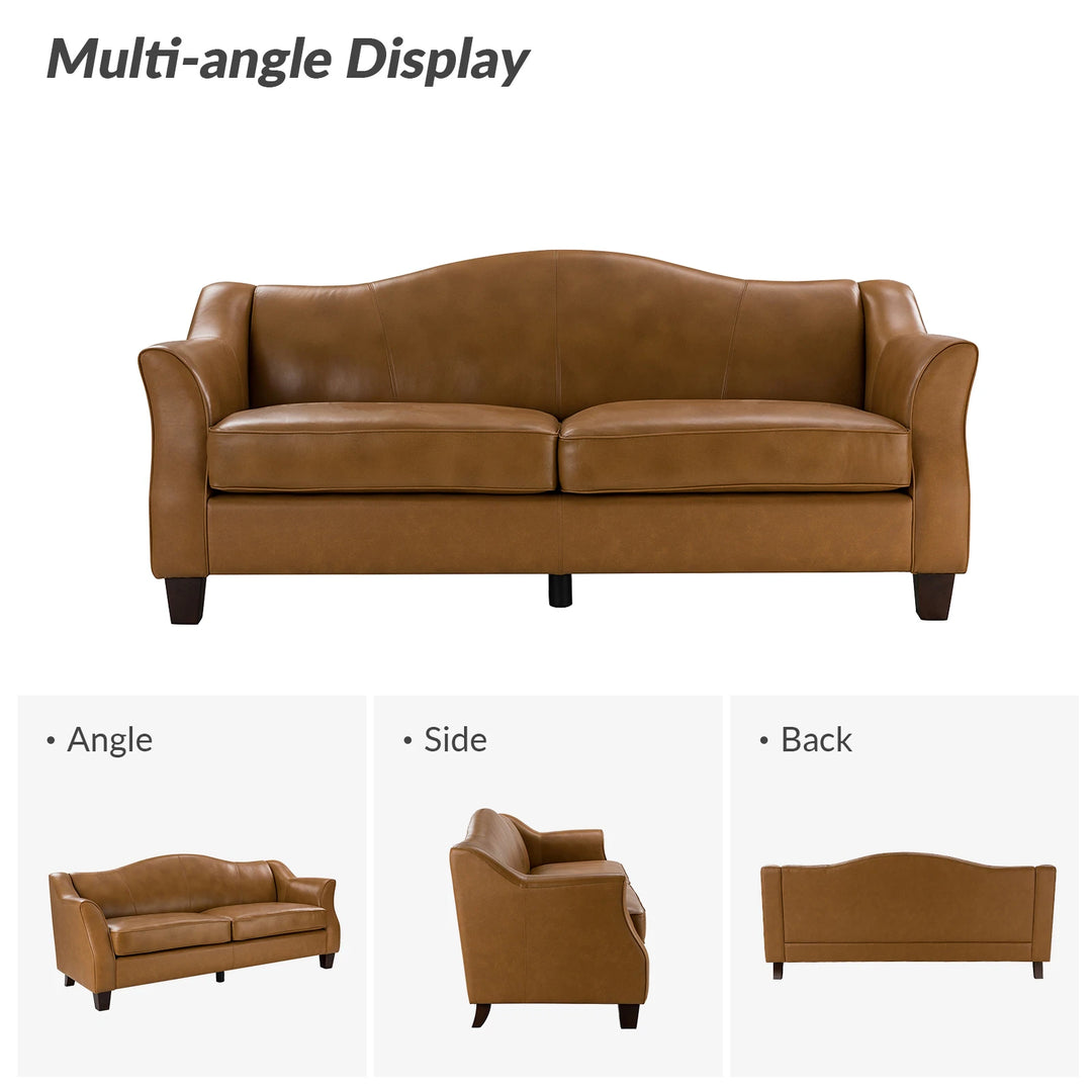 Sandra 81.5" Classic Genuine Leather Sofa with Solid Wood Legs by