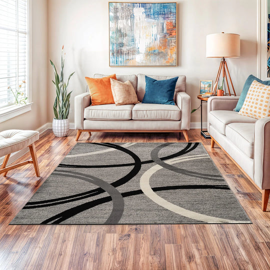 Contemporary Abstract Circles Design Area Rug