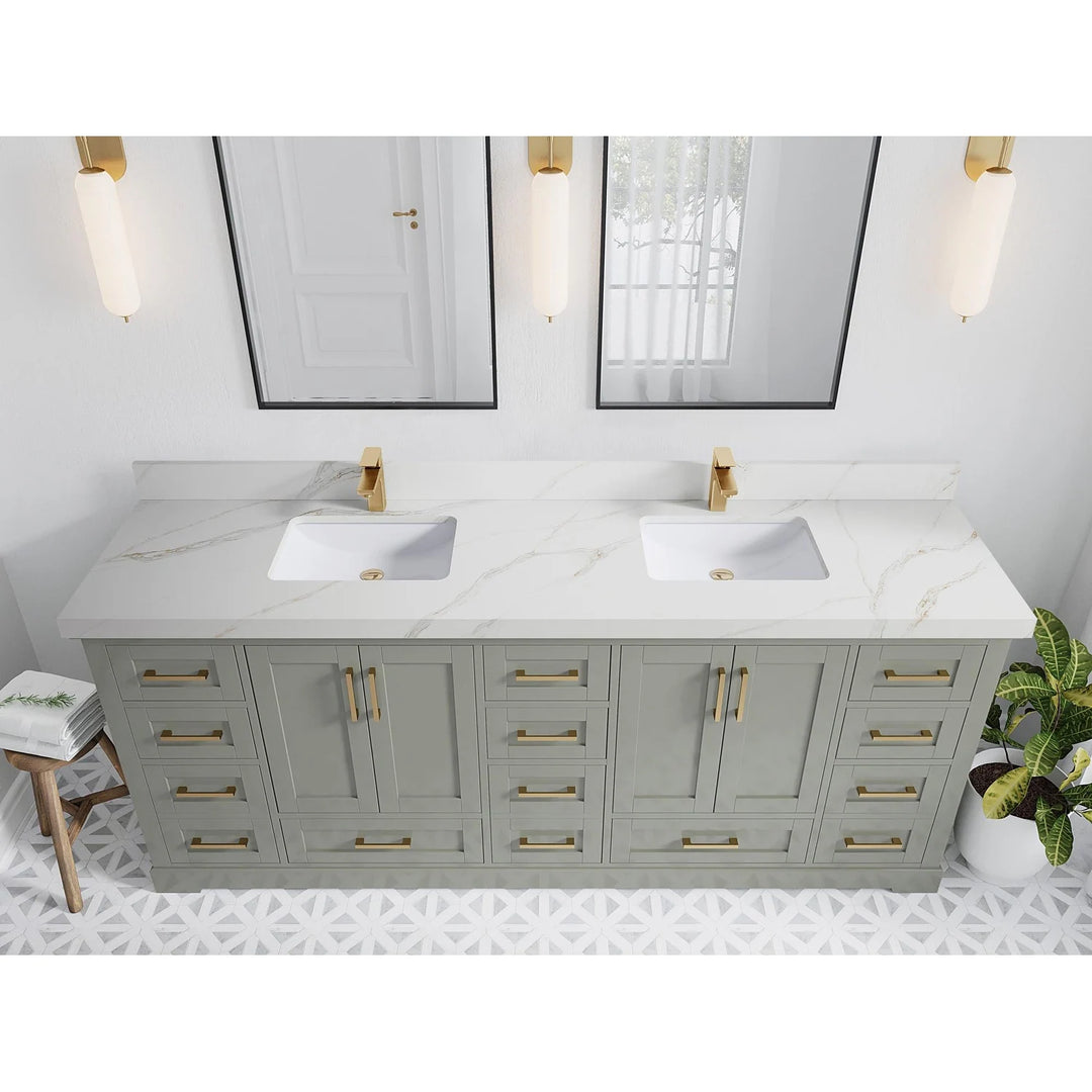 Willow Collection 84 in W X 22 in D X 36 in H Boston Double Bowl Sink Bathroom Vanity with Countertop