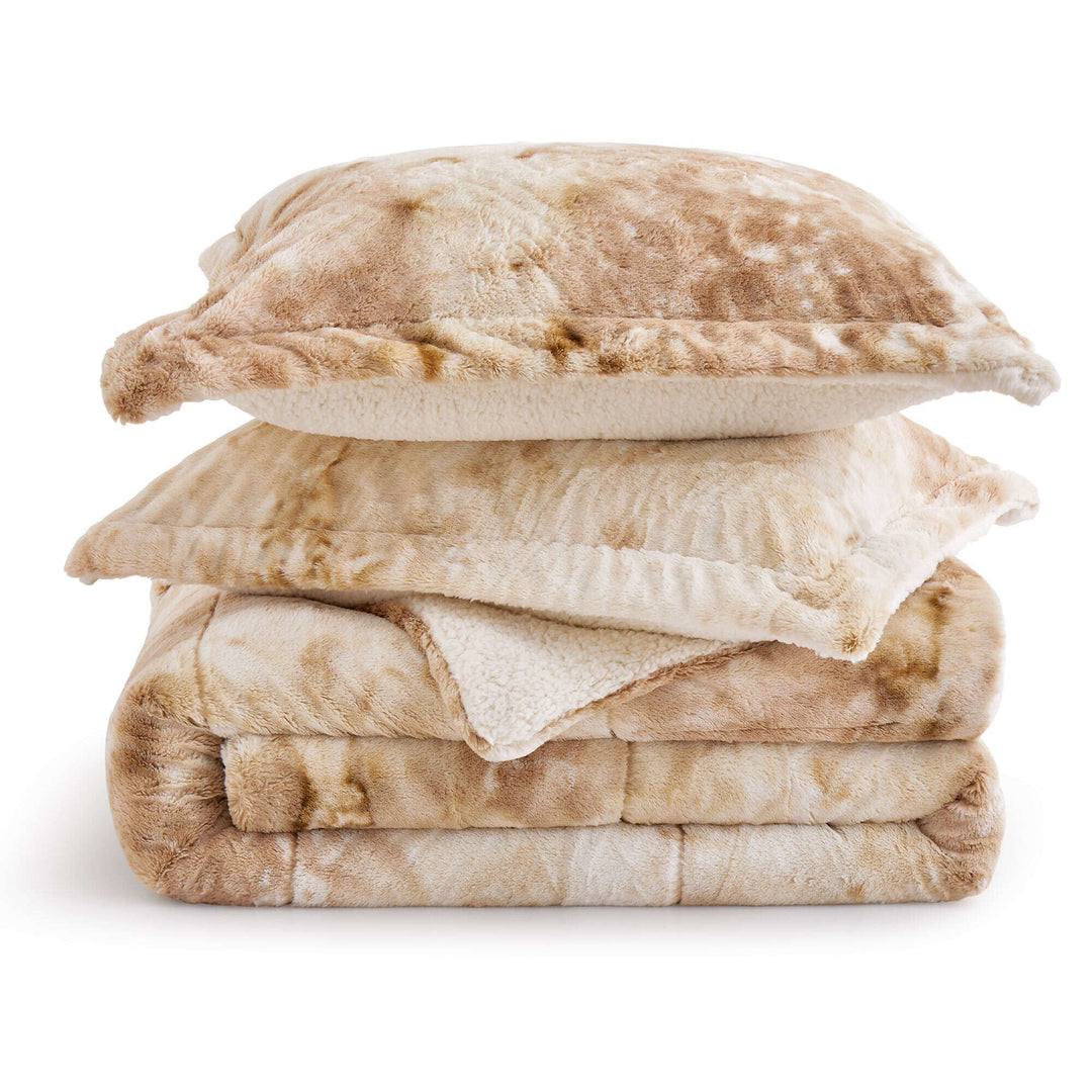 3 Piece Winter Reversible Comforter Set Faux Shearling Ultra Soft Minky Plush and Fuzzy Fleece Microfiber