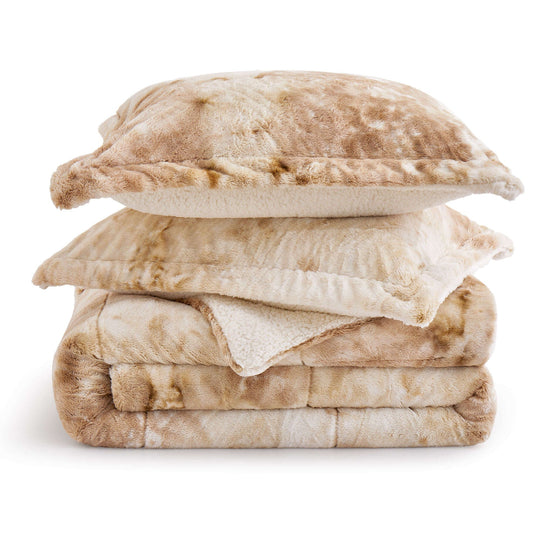 3 Piece Winter Reversible Comforter Set Faux Shearling Ultra Soft Minky Plush and Fuzzy Fleece Microfiber