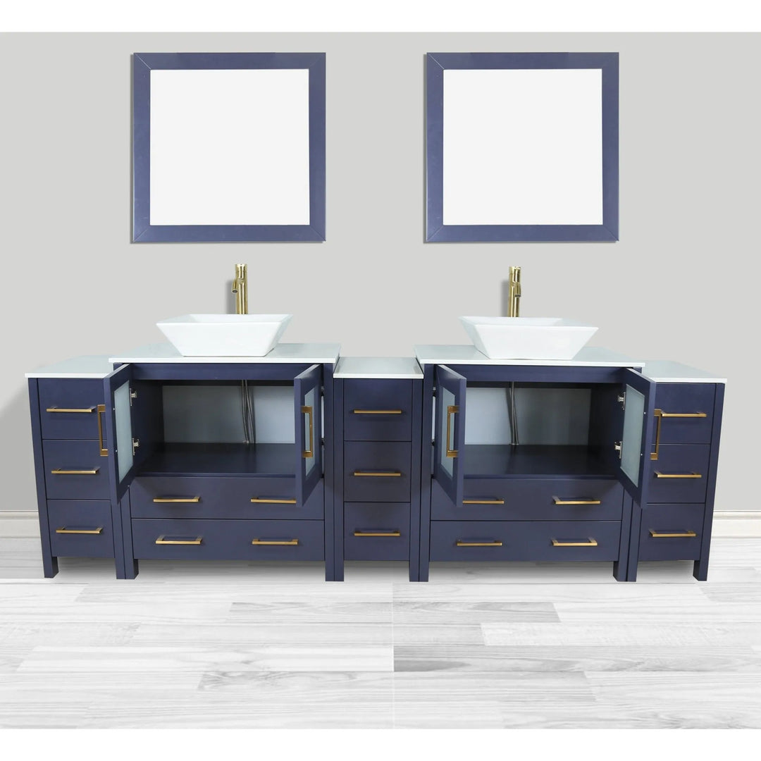 96-Inch Double Sink Bathroom Vanity Set with Engineered Marble Top and Free Mirror - 96 X 18.5 X 36 Inches