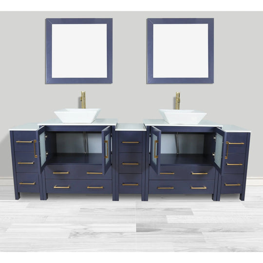 96-Inch Double Sink Bathroom Vanity Set with Engineered Marble Top and Free Mirror - 96 X 18.5 X 36 Inches