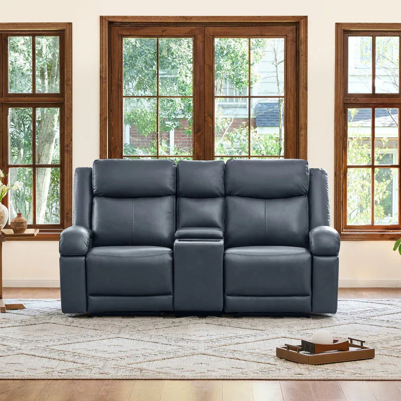 Hadlee Genuine Leather Reclining Sofa with Multi-Function Console.