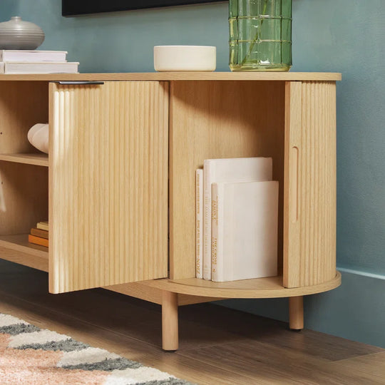 Dragelin Modern Reeded TV Stand with Open Storage