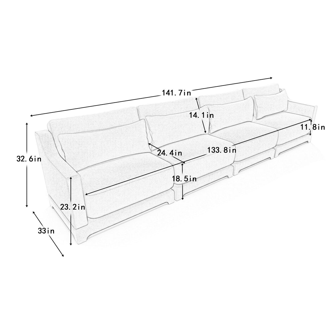Modern Chenille 4-Seater Sofa with 2 Ottoman, Lumbar Cushions, Ergonomic Backrest, High-Resilience Spongeand Tufted Armrests