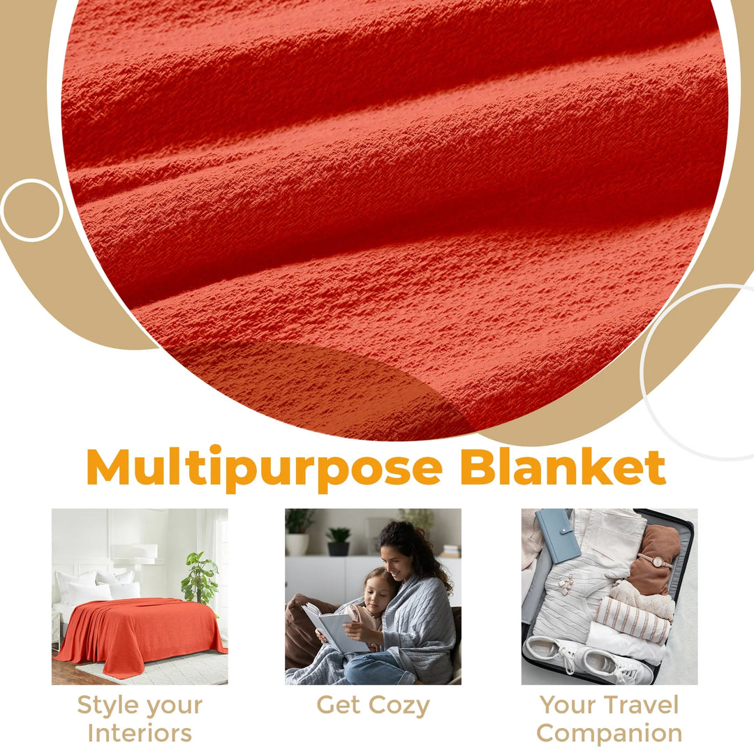 Waffle Weave Honeycomb Knit Soft Cotton Blanket
