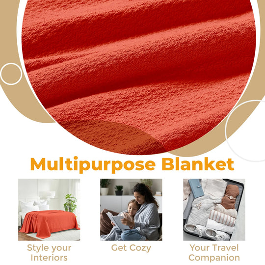 Waffle Weave Honeycomb Knit Soft Cotton Blanket