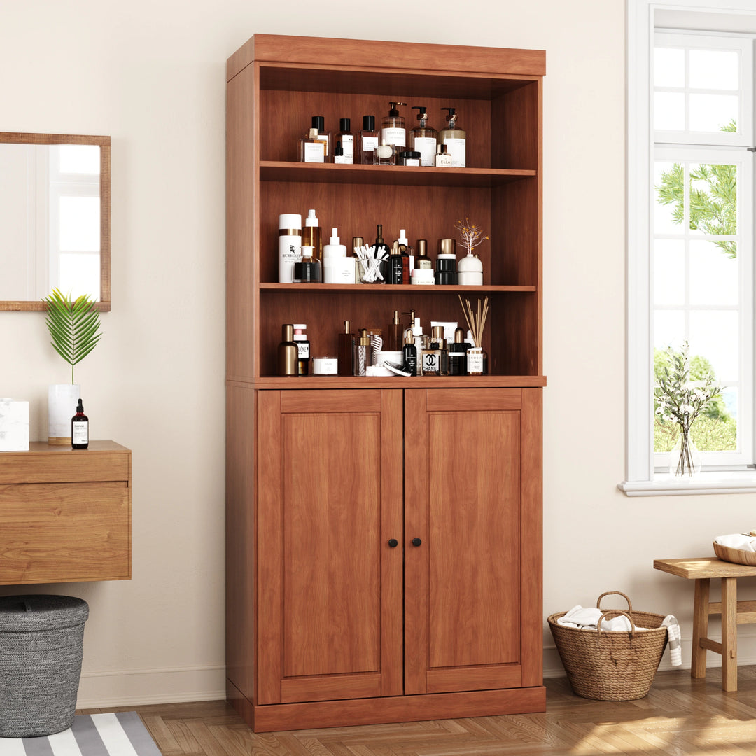 100% Solid Wood Bathroom & Laundry Storage Cabinet, Raised Panel Doors, Adjustable Shelves, 32" Wide, 71.5" Tall