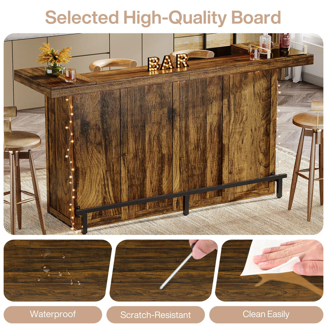 70.9" Wooden Home Bar Table with Wine Glass Holder, Pub Storage Unit Accent Table for Home Patio Basement