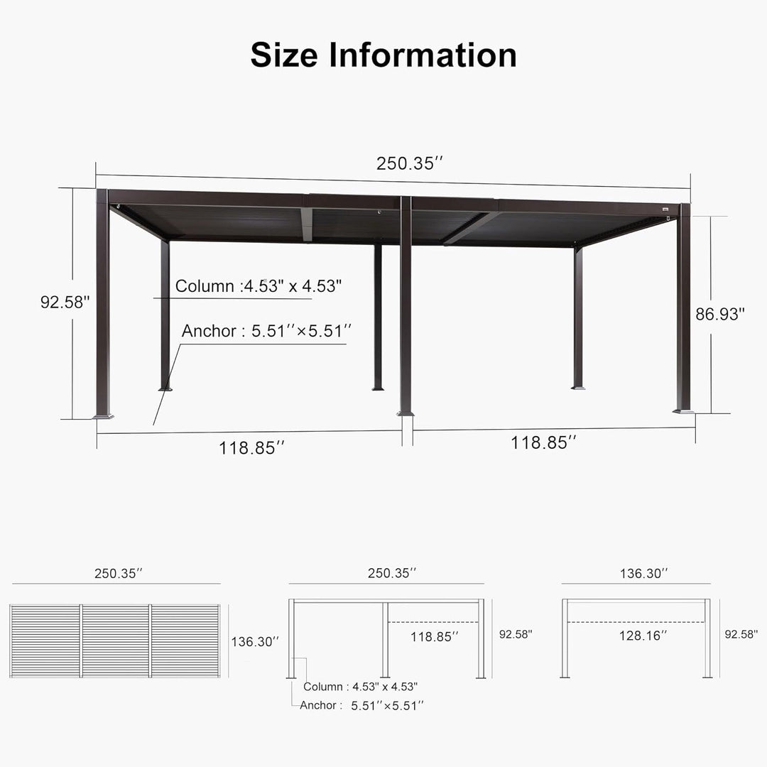 Solar Louvered Pergola with LED String Lights Aluminum Outdoor Pergola with Adjustable Roof for Patio Garden