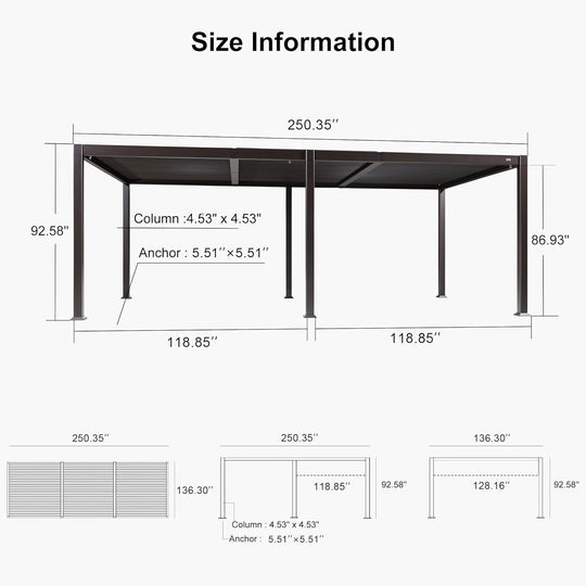 Solar Louvered Pergola with LED String Lights Aluminum Outdoor Pergola with Adjustable Roof for Patio Garden