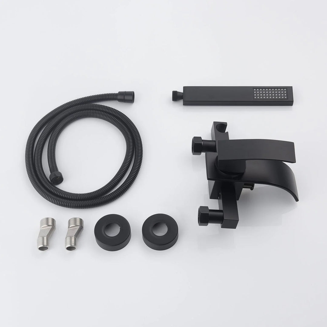 Waterfall Wall-Mount Bath Tub Filler Faucet with Handheld Shower Matte Black - 8' X 10'