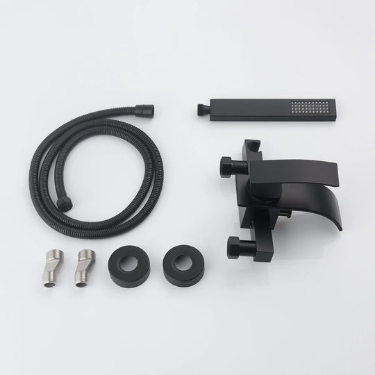 Waterfall Wall-Mount Bath Tub Filler Faucet with Handheld Shower Matte Black - 8' X 10'